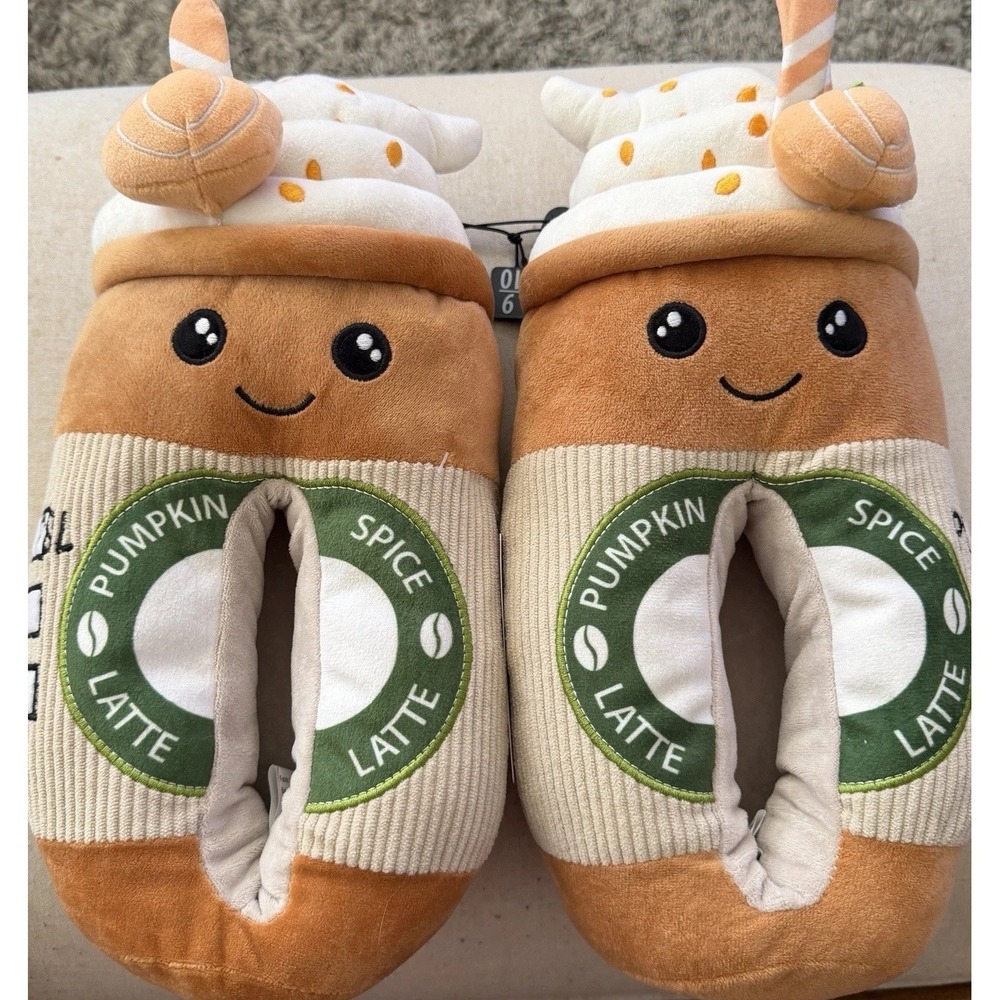 NWT Feetmoji Women's SIZE 9-10 Pumpkin Latte Plush Slippers Cozy Pumpkin Latte - Picture 3 of 7